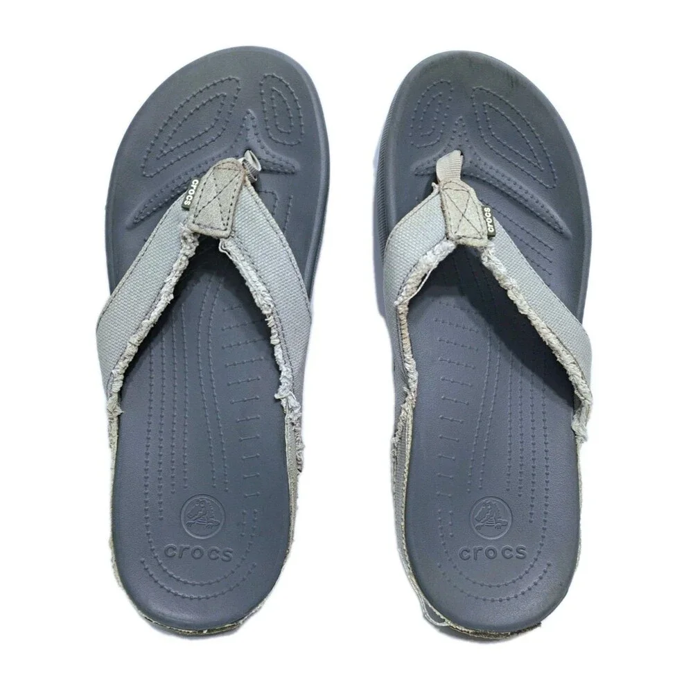 Crocs Santa Cruz Mens Size 10 Gray Distressed Casual Sandals Flip Flops